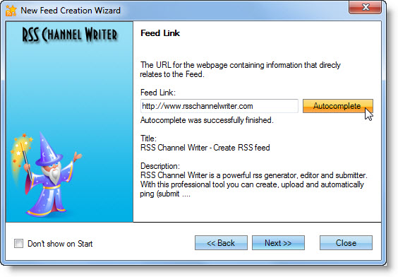 RSS creation wizard