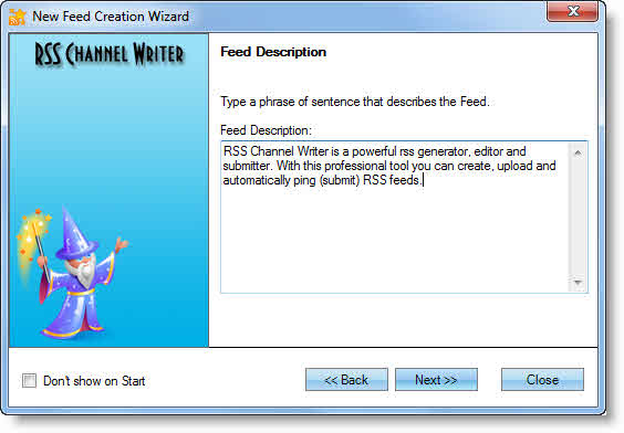 RSS creation wizard