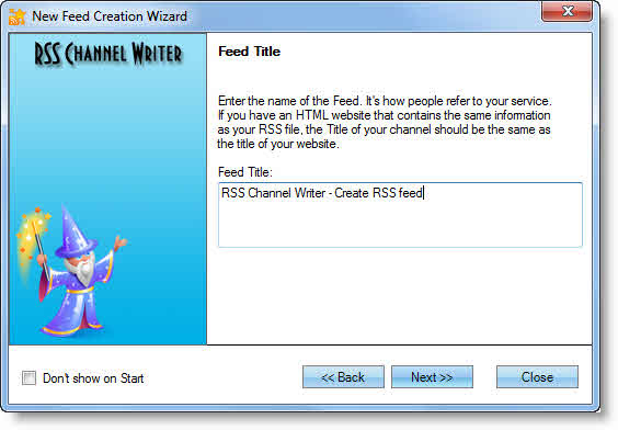 RSS creation wizard