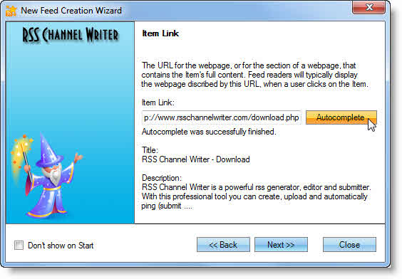 RSS creation wizard