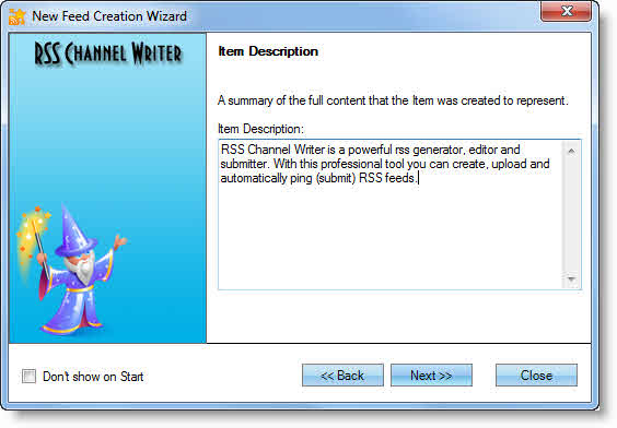 RSS creation wizard