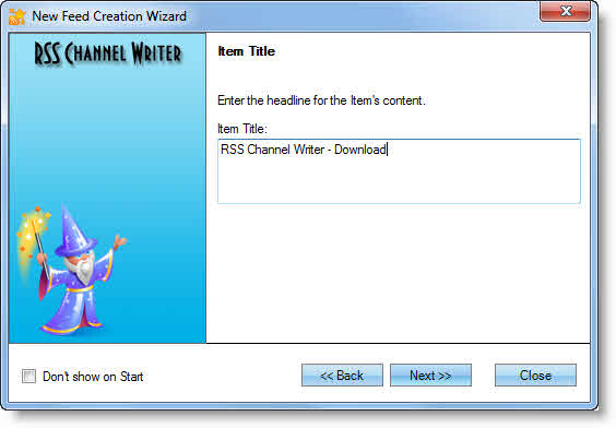RSS creation wizard