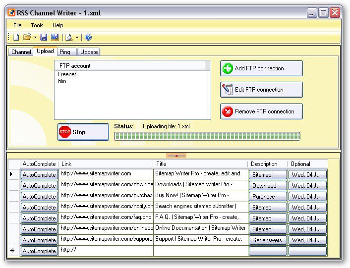 RSS Channel Writer - Upload Tab