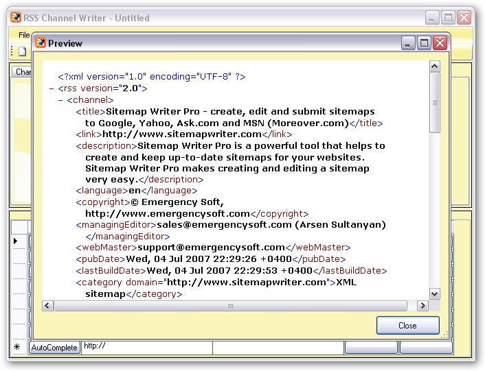 RSS Channel Writer - XML Preview